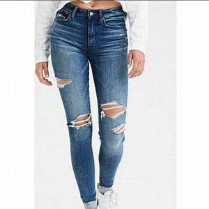 American Eagle Super High Rise Super Stretch Jeggings Distressed‎ Size 12